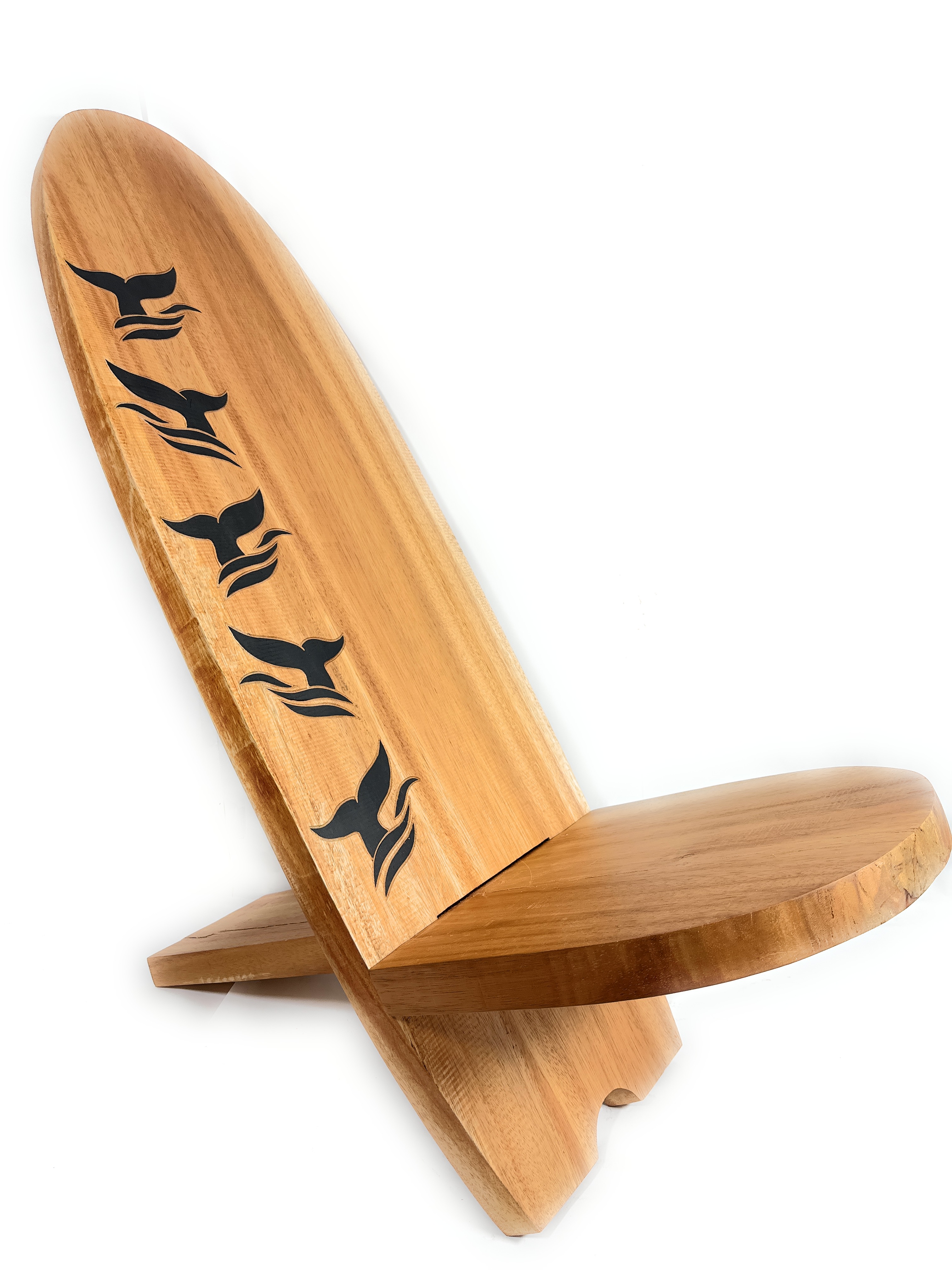 Surfboard chair with whale tail etching